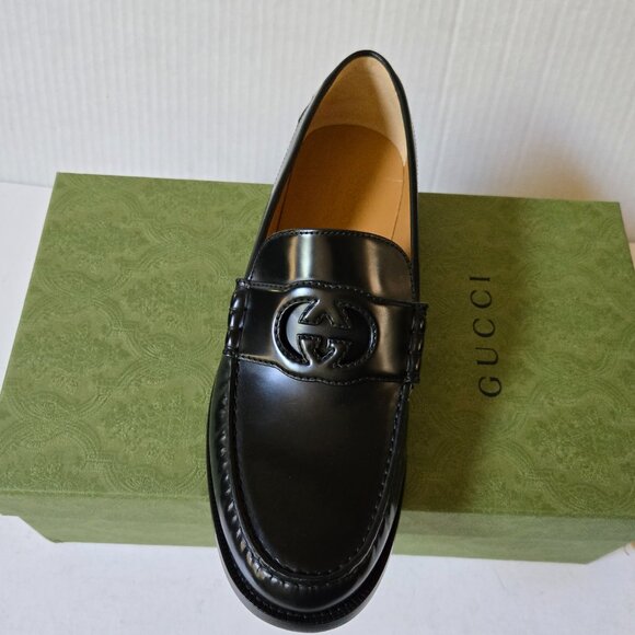 NIB Gucci Millennial Ribot interlocking G black leather loafers- G 10.5 US 11.5 - Picture 7 of 10